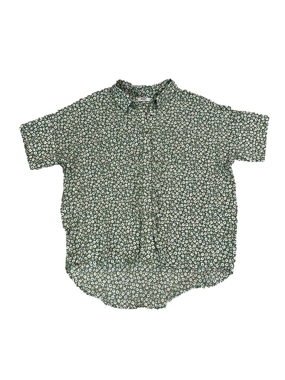 Oat New York Boxy Floral Short Sleeve Button-Up Blouse in Soft Green Size Large